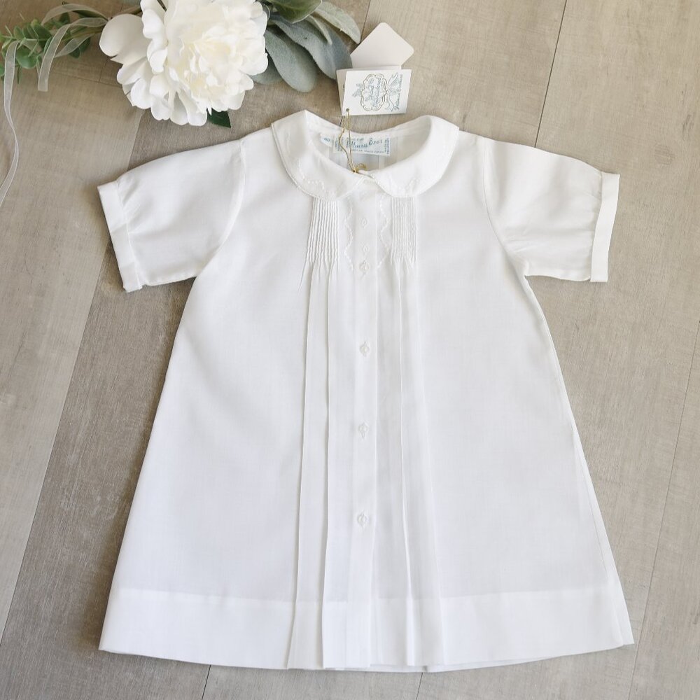 White Heirloom Boys Embroidered Collar Folded Daygown Coming Home Feltman NEW